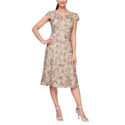 Alex Damen Tea Length Dress With Rosette Detail Kleid fr besondere Anlsse, New Champagne, 16 von Alex