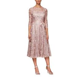 Alex Damen Tea Length Embroidered Dress With Illusion Sleeves Kleid fr besondere Anlsse, Rose, 44 EU von Alex