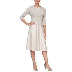 Alex Damen Tea Length Sequin Mock Dress (Petite and Regular) Kleid fr besondere Anlsse, Taupe Spitze, 38 EU von Alex