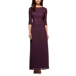 Alex Evenings Damen 3/4 Ärmel Stretch Spitze Mieder Mock Einteiler Kleid für besondere Anlässe, Deep Plum, 44 von Alex