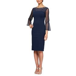 Alex Evenings Damen Kurzes Etuikleid mit verzierten Illusionsdetails Kleid fr besondere Anlsse, Marineblau/silberfarben, 42 von Alex