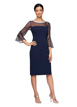 Alex Evenings Damen Kurzes Etuikleid mit verzierten Illusionsdetails Kleid für besondere Anlässe, Navy, 36 von Alex