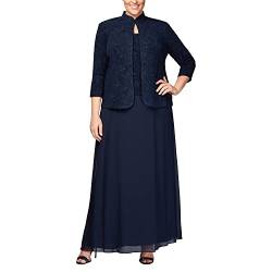 Alex Evenings Damen Langes Übergröße mit Mandarinen-Ausschnitt Kleid für besondere Anlässe, Navy Plus, 44 Mehr von Alex