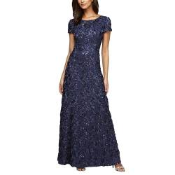 Alex Evenings Damen Long A-Line Rosette Dress Kleid fr besondere Anlsse, Navy, 36 Zierlich von Alex