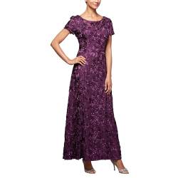 Alex Evenings Damen Long A-Line Rosette Dress Kleid fr besondere Anlsse, aubergine, 40 Zierlich von Alex