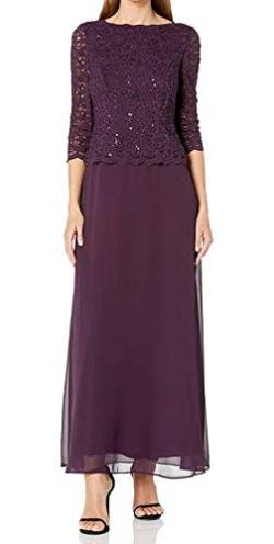 Alex Evenings Damen Long Mock Dress with Full Skirt (Petite and Regular Sizes) Kleid fr besondere Anlsse, Deep Plum, 36 von Alex