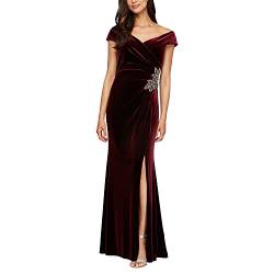 Alex Evenings Damen Long Off The Shoulder Fit and Flare Dress Kleid fr besondere Anlsse, Wein, 40 von Alex