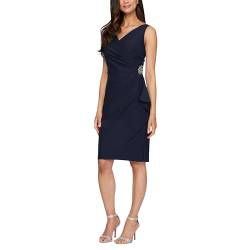 Alex Evenings Damen Slimming Short Ruched Dress with Ruffle (Petite and Regular) Kleid fr besondere Anlsse, Navy, 46 von Alex