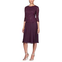 Alex Evenings Damen Tee-Länge Pailletten Mock (Petite und Regular) Kleid für besondere Anlässe, Deep Plum, 38 Zierlich von Alex