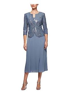 Alex Evenings Damen Teelanges Knopfleiste vorne Kleid für besondere Anlässe, Stahlblau, 40 von Alex