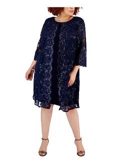 Alex Evenings Damen Übergröße Midi U-Ausschnitt Etuikleid mit Jacke Kleid für besondere Anlässe, Marineblaue Pailletten, 48 Plus von Alex