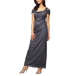 Alex Evenings Women's Long Cold Shoulder Dress (Petite and Regular Sizes), Smoke Glitter, 12 von Alex
