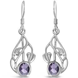 Alexander Castle Charles Rennie Mackintosh Amethsyt Ohrringe aus 925er Sterlingsilber für Damen, Teenager, Mädchen – Tropfenohrringe mit Schmuck-Geschenkbox – 20 mm x 10 mm, Sterling Silber, Amethyst von Alexander Castle