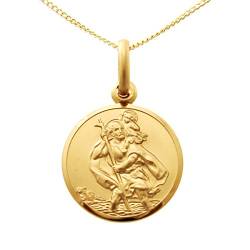 Alexander Castle Solide 9ct 375 Gold Heiliger Christophorus Anhänger Medaille Halskette für Kinder - 14mm - mit 18" 9ct 375 Gold Kette & Schmuck Geschenk-Box von Alexander Castle