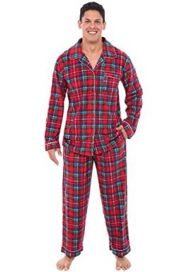 Alexander Del Rossa Herren-Pyjama-Set, warm, Fleece, lange Knopfleiste - Rot - Large von Alexander Del Rossa