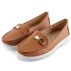 Alexis Leroy Damen Klassisch Gemütlich Mokassins Loafer Slippers Modische Schnalle Braun 37 EU / 4 UK von Alexis Leroy