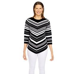 Alfred Dunner Damen Zickzackmuster Pullover, schwarz/grau, Small Zierlich von Alfred Dunner