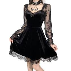 Algasan Schwarzes Gothic Kleid Cocktailkleid Abendkleid Cosplay Partykleid Spitze Kreuz Anhänger Kleid Lace Kleid von Algasan