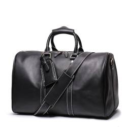 Echtes Leder Männer Reisetasche Rindsleder Gepäck Taschen Umhängetasche Wochenende Tasche Übernachtung Gym Sport Carry On Duffel Bag, Schwarz, Classic von Alice Fan