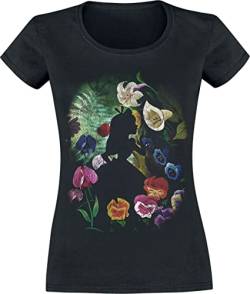 Alice im Wunderland Black Flower Frauen T-Shirt schwarz M 100% Baumwolle Disney, Fan-Merch, Filme von Alice im Wunderland