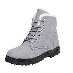 Alicegana Damenstiefel, Plateau, Baumwolle, warm, Fell, Schneestiefel, Winter, Schnürung, flach, niedlich, Übergröße, bequeme Schuhe, (grau), 39 EU von Alicegana