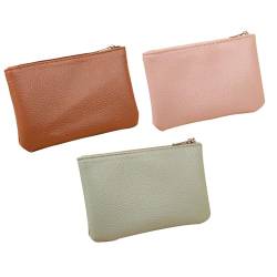 3 Stück Kleines Portemonnaie Damen Kleingeldbörse Münzbörsen PU Lychee Muster Reißverschluss Münze Geldbeutel Mini Geldbörse Portable Coin Purse für Frauen Männer(Braun+Rosa+Grün) von Alicer