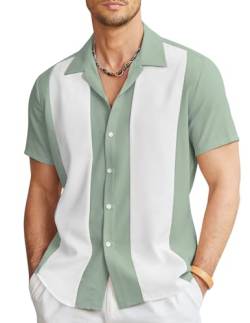 Herren Casual Vintage Bowling Shirt Kurzarm Button Down Hemd Sommer Kuba Kragen Beach Freizeithemden für Herren von Alienjoy