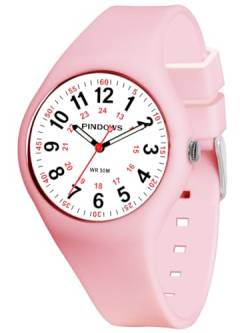Alienwork Armbanduhr Damen Pink Silikon-Armband Weiss Einfache Lesezeit Wasserdicht 5 ATM Silikon-Armband Leicht Wasserdicht von Alienwork