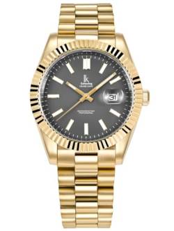 Alienwork Armbanduhr Herren Damen Gold Edelstahl Metallarmband Kalender Datum Grau Klassik Elegant von Alienwork