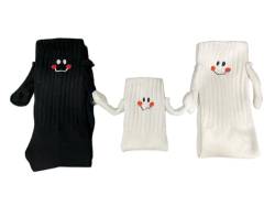 Alihoo Magnetische Socken, Lustige Fun Smiley Gesicht Eltern-Kind Socken, Unisex Lustige Paare Halten Hände Socken für Paar (Eltern-Kind (1 weiße L(6-9 Jahre alt)+1schwarze,1weiße)) von Alihoo