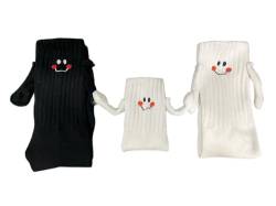 Alihoo Magnetische Socken, Lustige Fun Smiley Gesicht Eltern-Kind Socken, Unisex Lustige Paare Halten Hände Socken für Paar (Eltern-Kind (1 weiße S(1-3 Jahre alt)+1schwarze,1weiße)) von Alihoo