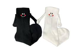 Alihoo Magnetische Socken, Lustige Fun Smiley Gesicht Eltern-Kind Socken, Unisex Lustige Paare Halten Hände Socken für Paar (Erwachsene(1 schwarz+1 weiß)) von Alihoo