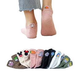 Alileo 5 Paar Damen Socken Baumwolle, Mädchen Bunte Komfortabel Netter Cartoon Bestickte Lustig kurz Frauen Socken von Alileo