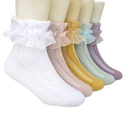 Alileo 5 Paar Kinder Socken Romantic Lace Baumwolle Mädchen Sneaker Söckchen mit Rüschen Spitze für 1-15 Jahre Baby und Kinder Mädchen von Alileo