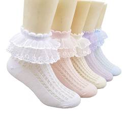 Alileo 5 Paar Kinder Socken Romantic Lace Baumwolle Mädchen Sneaker Söckchen mit Rüschen Spitze für 1-15 Jahre Baby und Kinder Mädchen von Alileo