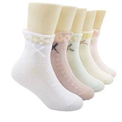 Alileo 5 Paar Kinder Socken Romantic Lace Baumwolle Mädchen Sneaker Söckchen mit Rüschen Spitze für 1-15 Jahre Baby und Kinder Mädchen von Alileo