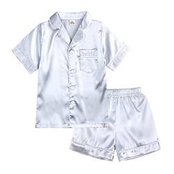 Alileo Kinder Mädchen Junge Schlafanzug Satin Seide Pyjamas Set Button Down Zweiteilige Nachtwäsche Nachtwäsche Kurzarm/Langarm Tops & Hosen von Alileo