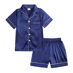 Alileo Kinder Mädchen Junge Schlafanzug Satin Seide Pyjamas Set Button Down Zweiteilige Nachtwäsche Nachtwäsche Kurzarm/Langarm Tops & Hosen von Alileo