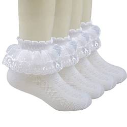 Aliles Mädchen Kinder Socken Romantic Lace Baumwolle Kinder rosa blau Weiß Socken mit Rüschen Spitze Kindersocken Atmungsaktiv dünn 4 Paar von Aliles