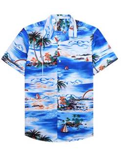 Alimens & Gentle Baumwolle Regular Fit Kurzarm Casual Hawaii-Hemd für Herren, Blauer Himmel, 6X-Groß von Alimens & Gentle