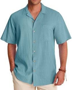 Alimens & Gentle Herren Baumwolle Leinen Hemden Kurzarm Button Down Shirts Sommer Strand Hawaiihemd für Männer, Grauer Nebel, 3X-Groß von Alimens & Gentle