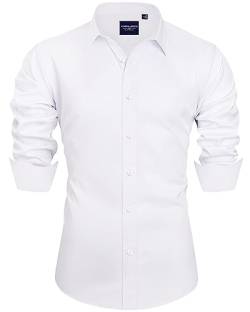 Alimens & Gentle Herren Hemden Slim Fit Langarm Stretch Faltenfrei Solide Business Formal Casual Button Down Hemd Weiß, Weiss/opulenter Garten, L von Alimens & Gentle