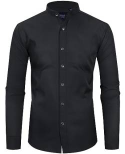 Alimens & Gentle Herren Hemden mit gebändertem Kragen knitterfrei Langarm Mandarinenkragen Button Down Shirt, Schwarz, 3X-Groß von Alimens & Gentle