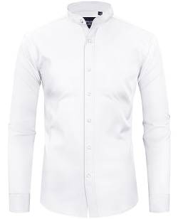 Alimens & Gentle Herren Hemden mit gebändertem Kragen knitterfrei Langarm Mandarinenkragen Button Down Shirt, Weiss/opulenter Garten, L von Alimens & Gentle