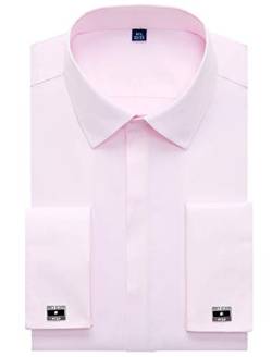 Alimens & Gentle Herren Kleid Hemden French Cuff Langarm Regular Fit (inklusive Metall-Manschettenknöpfe und Metallkragenstäbchen), Twilled Pink, 43 cm Hals 86 cm- 89 cm Ärmel von Alimens & Gentle