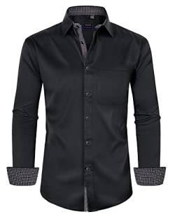Alimens & Gentle Herren Kleid Hemden Langarm Knitterarm Casual Button Down Shirt, Flex-ablack, X-Large Hoch von Alimens & Gentle