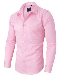 Alimens & Gentle Herren Kleid Shirts Langarm Faltenfrei Stretch Shirts Solid Formal Button Down Shirt mit Tasche, Equal Button-Light Pink, L von Alimens & Gentle