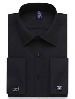 Alimens & Gentle Herren Kleid Shirts Langarm Solid Stretch Faltenfest Formal Shirt Business Button Down Shirt, Schwarz, Klein von Alimens & Gentle