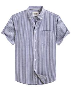 Alimens & Gentle Herren Kurzarm Oxford Hemd Regular Fit Button Down Kragen Shirts mit Tasche, Gestreiftes Schwarz und Blau, XX-Large von Alimens & Gentle