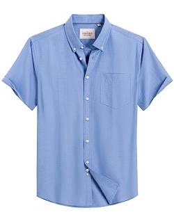 Alimens & Gentle Herren Kurzarm Oxford Hemd Regular Fit Button Down Kragen Shirts mit Tasche, Königsblau, XX-Large von Alimens & Gentle